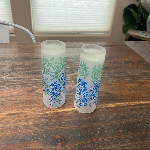 Neimen Marcus vintage painted floral tall frosted highball set blue green white - Picture 7 of 7